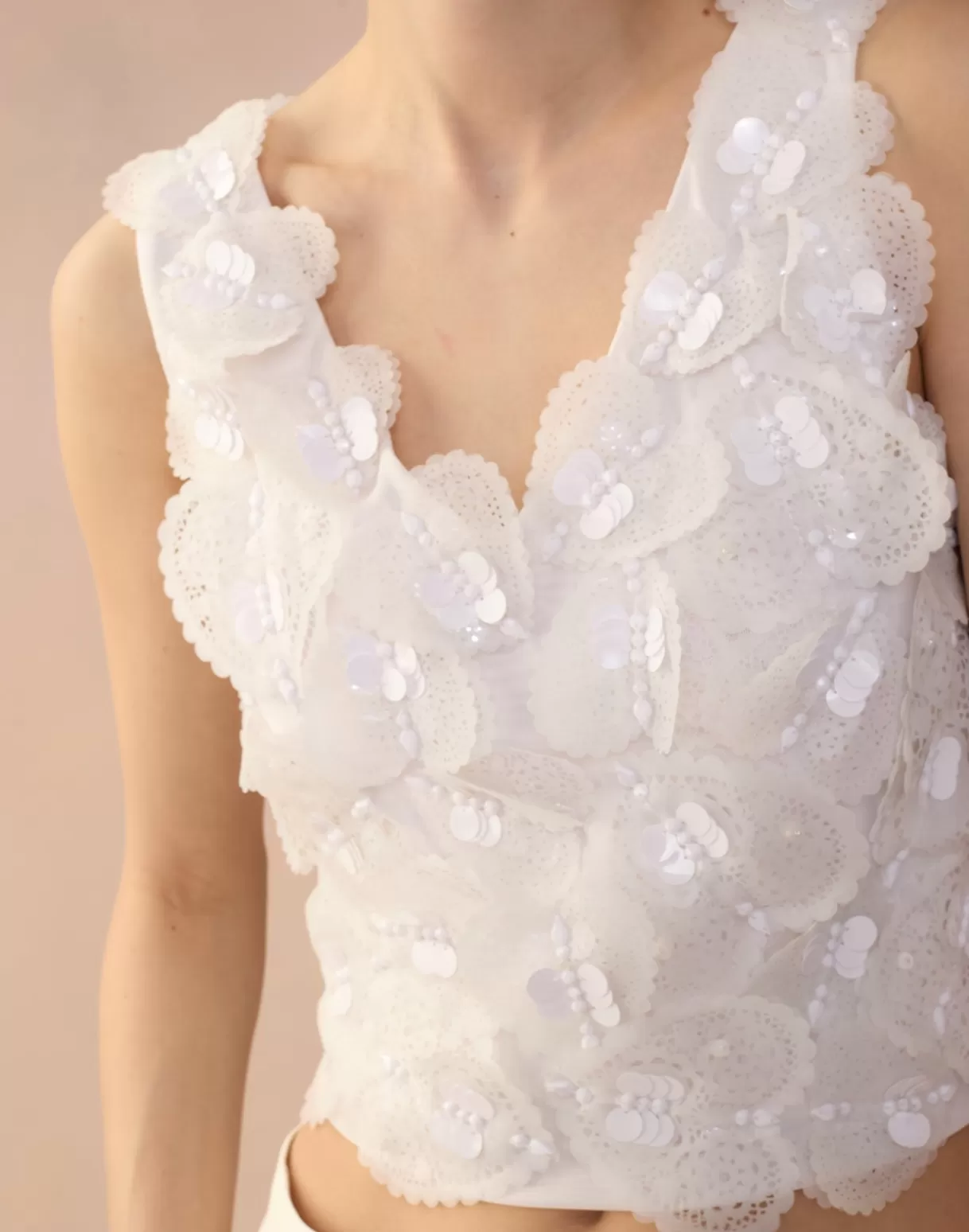 Tops-Cynthia Rowley Elle Embellished Hearts Top White