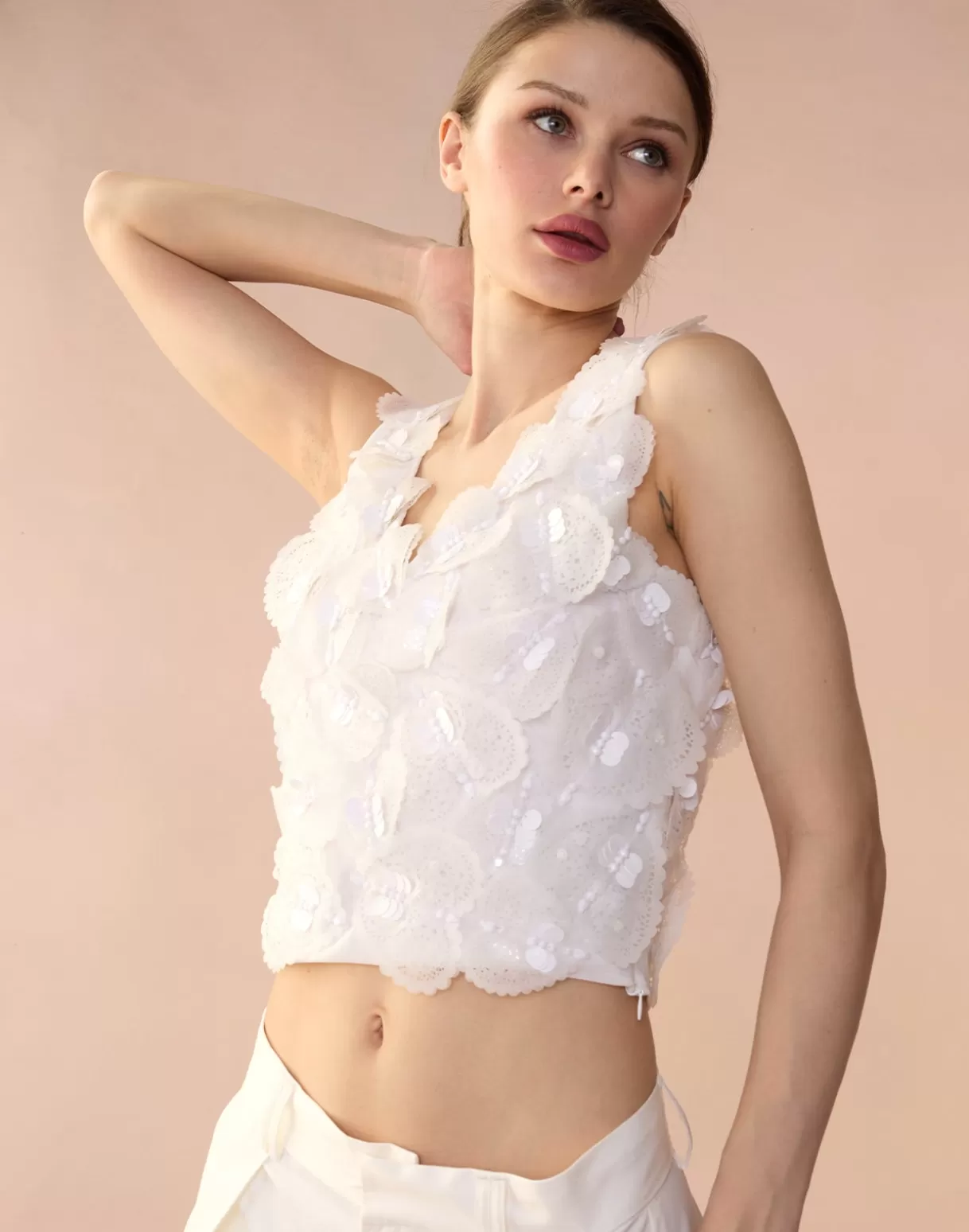 Tops-Cynthia Rowley Elle Embellished Hearts Top White