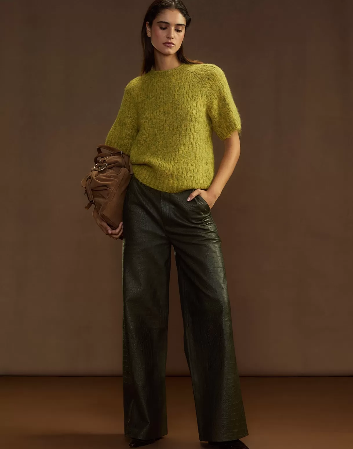 Bottoms-Cynthia Rowley Embossed Leather Pants DRKGR