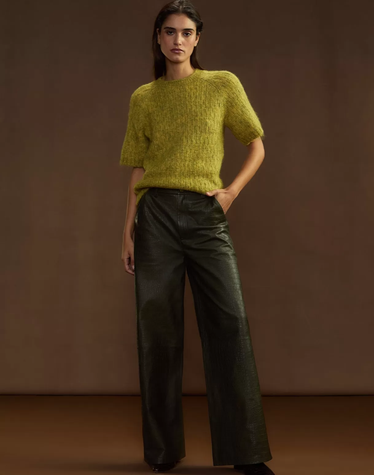 Bottoms-Cynthia Rowley Embossed Leather Pants DRKGR