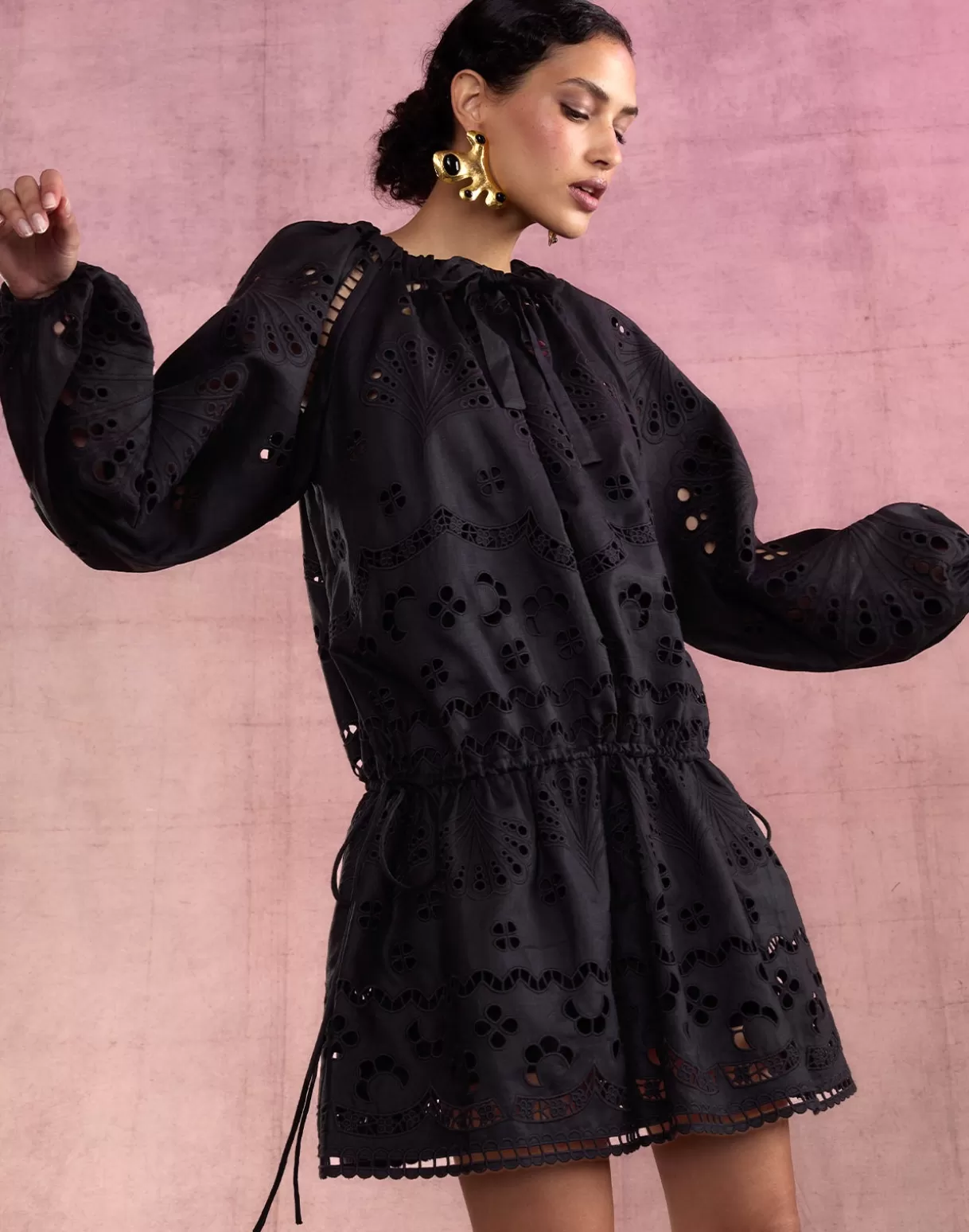 Dresses-Cynthia Rowley Eva Embroidered Dress BLACK