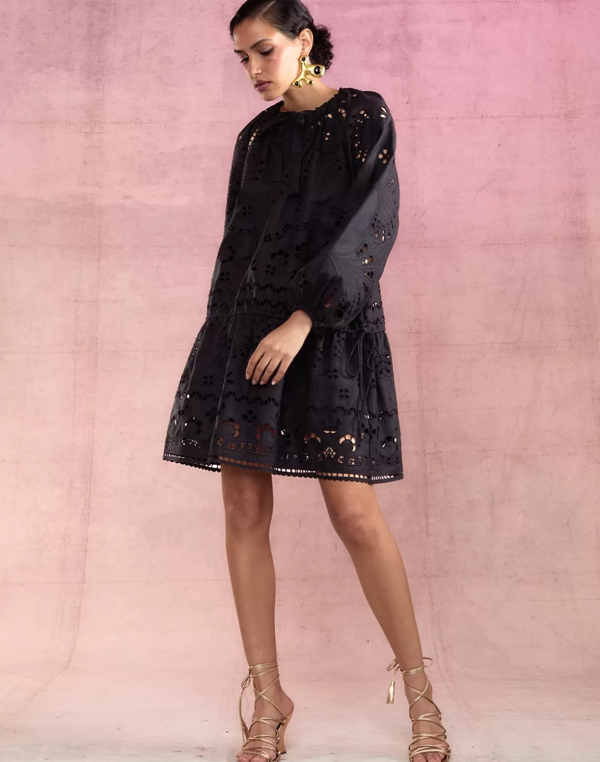 Dresses-Cynthia Rowley Eva Embroidered Dress BLACK