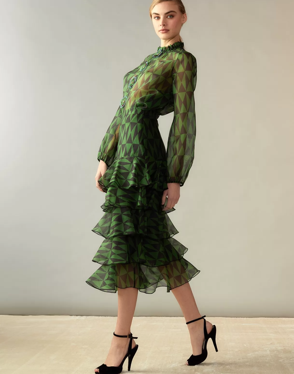 Bottoms-Cynthia Rowley Evergreen Silk Organza Skirt BLKGRN