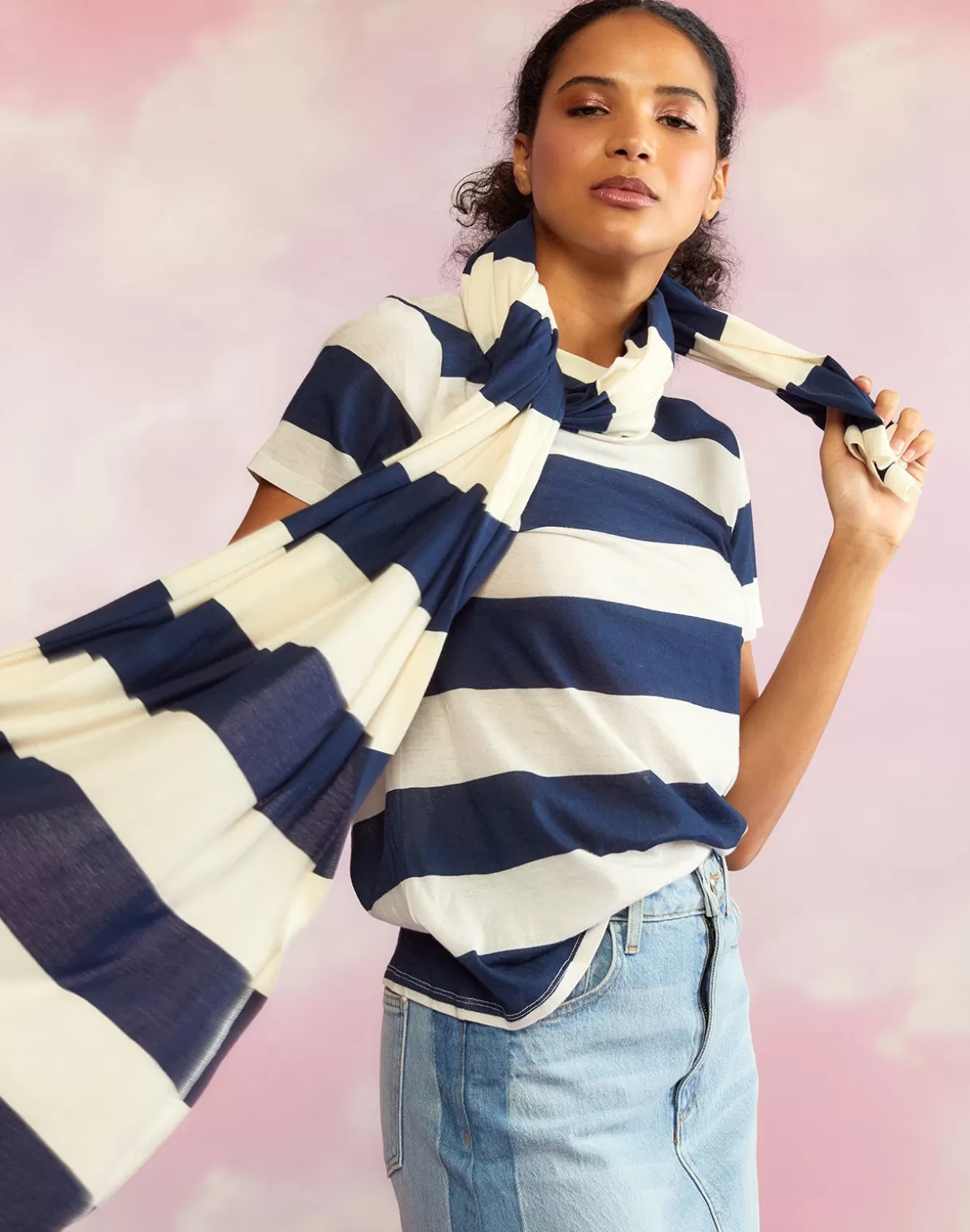 Tops-Cynthia Rowley Everyday Striped Tee NVYWHT