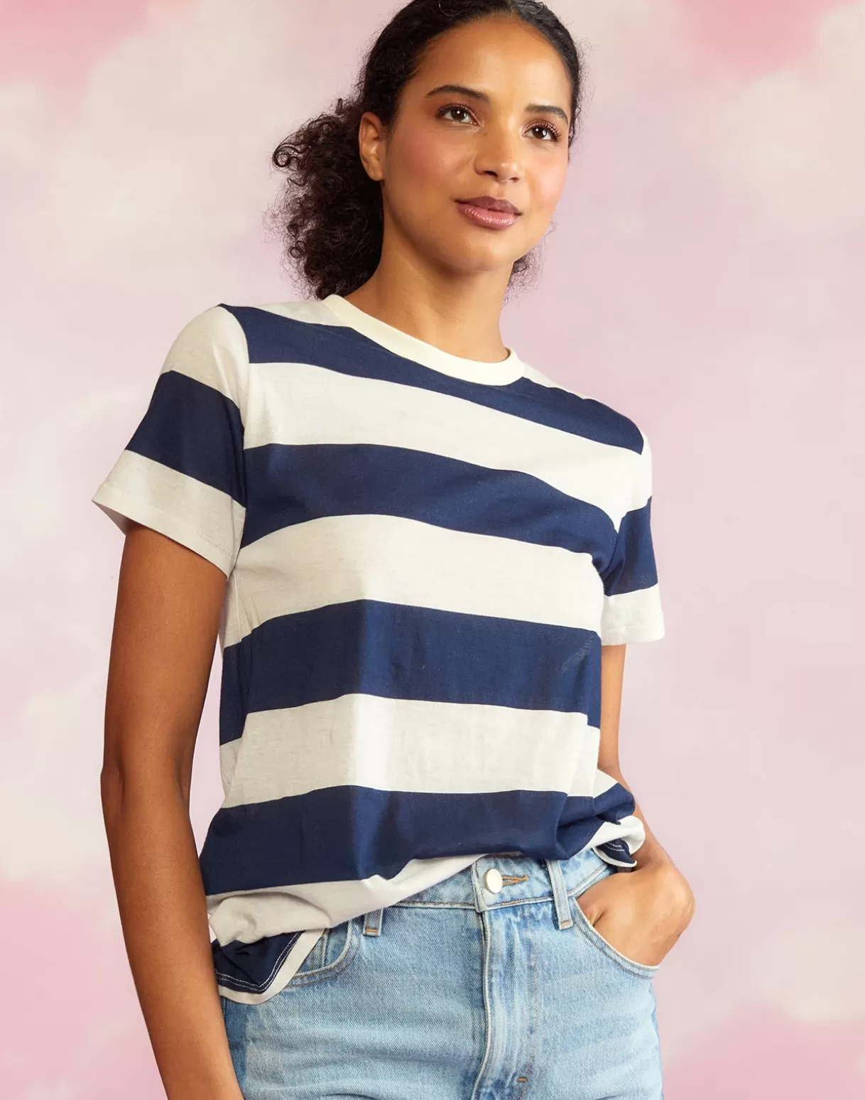 Tops-Cynthia Rowley Everyday Striped Tee NVYWHT
