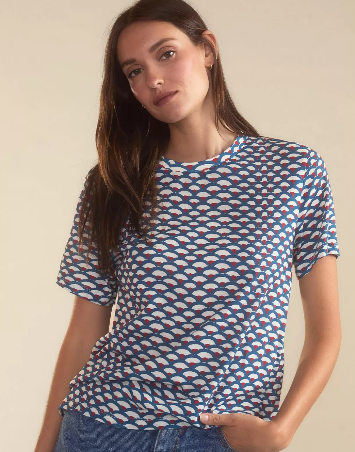 Tops-Cynthia Rowley Fanfare Tee NVYWHT
