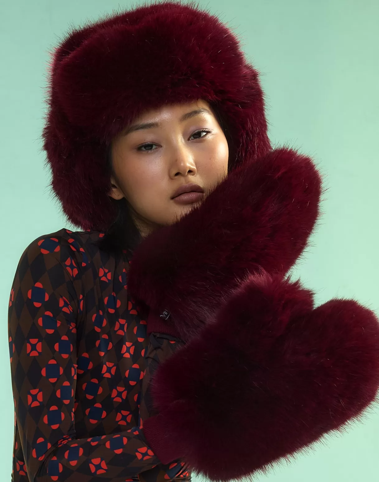 Accessories | Accessories-Cynthia Rowley Faux Fur Oversized Mittens BRGDY