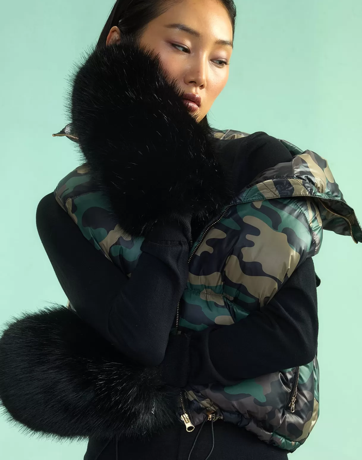Accessories | Accessories-Cynthia Rowley Faux Fur Oversized Mittens BLACK