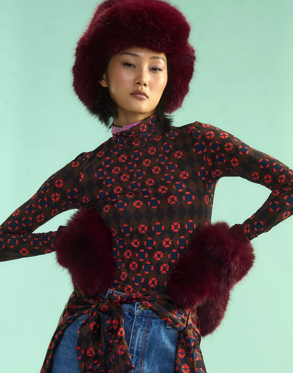 Accessories | Accessories-Cynthia Rowley Faux Fur Oversized Mittens BRGDY