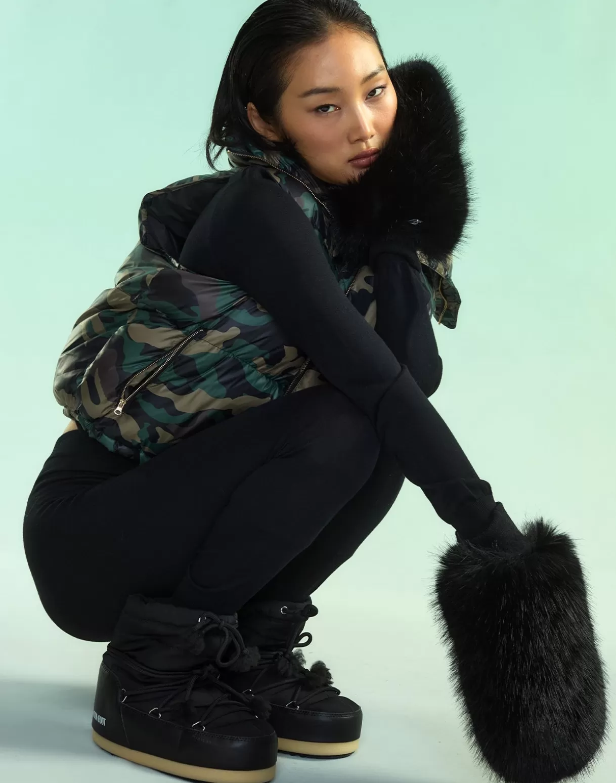 Accessories | Accessories-Cynthia Rowley Faux Fur Oversized Mittens BLACK