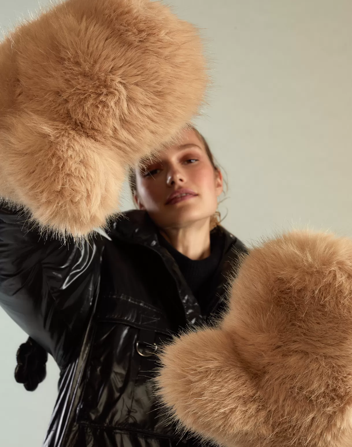 Accessories | Accessories-Cynthia Rowley Faux Fur Oversized Mittens CAMEL