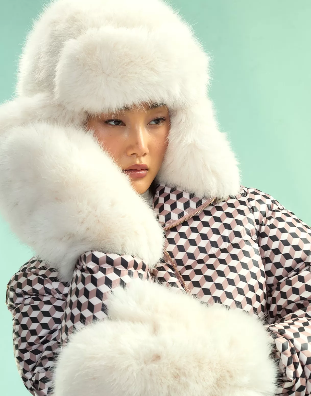 Accessories | Accessories-Cynthia Rowley Faux Fur Oversized Mittens IVORY