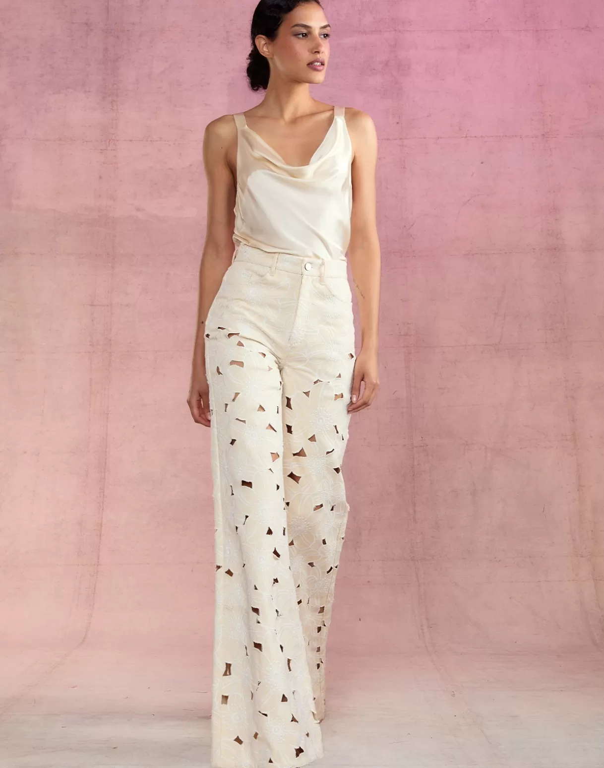 Bottoms-Cynthia Rowley Flora Cutout Jeans NATRL