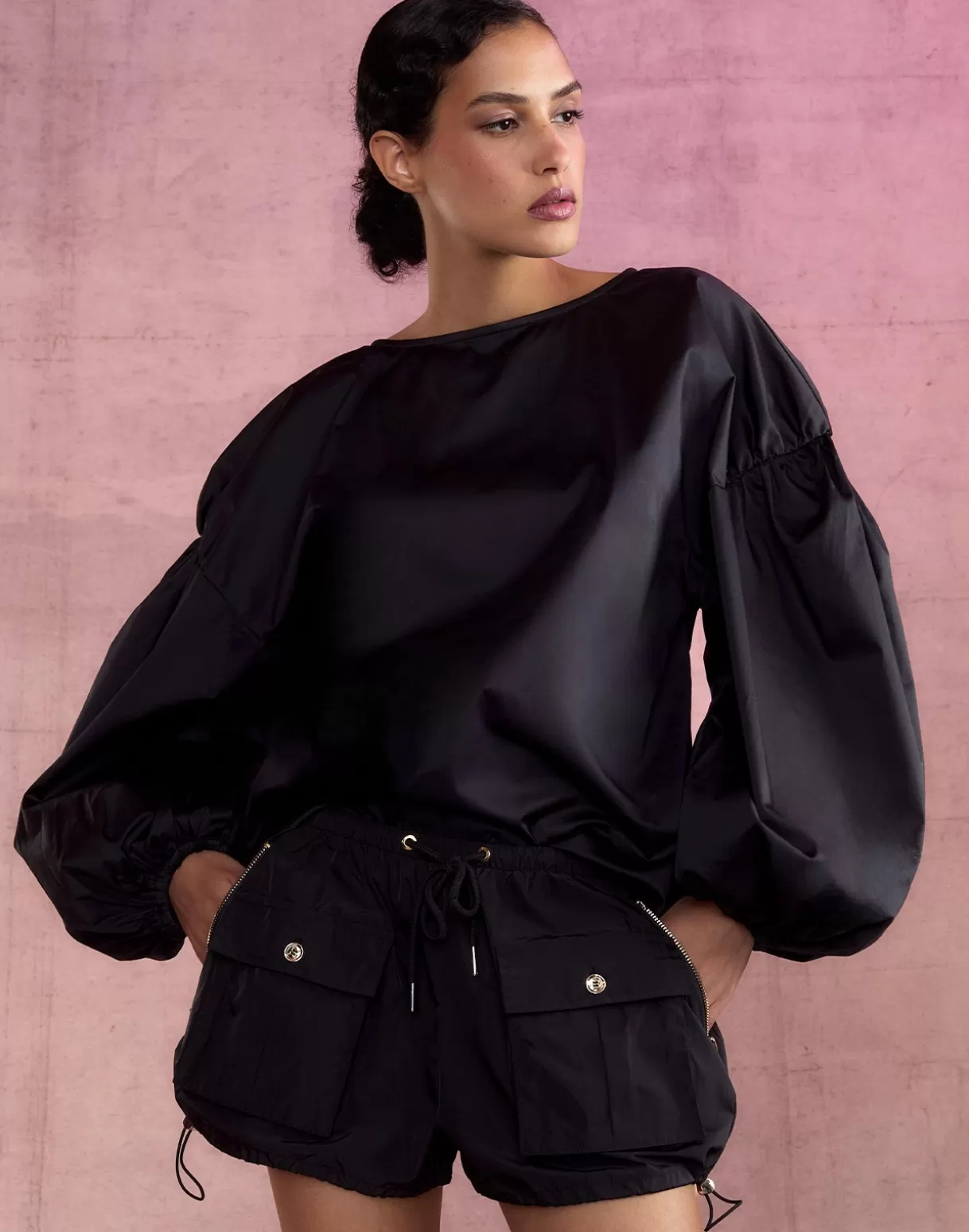 Tops-Cynthia Rowley Geneva Cotton Blouse BLACK