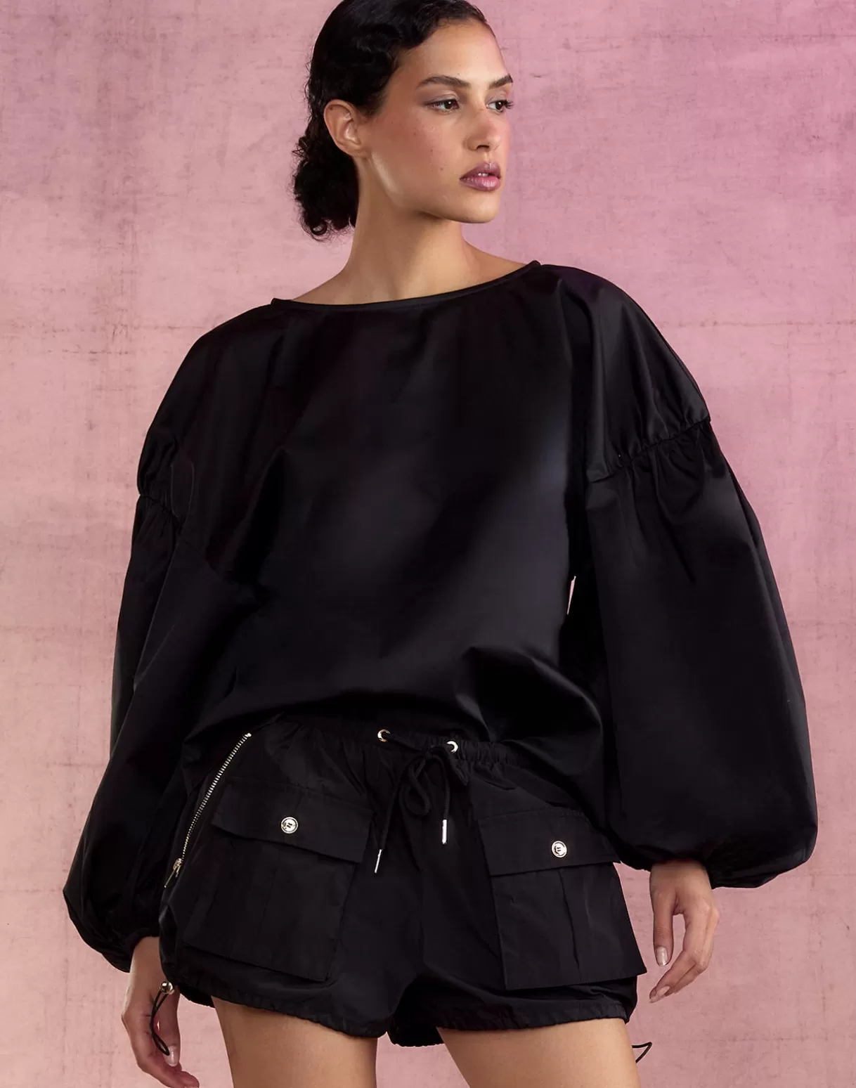 Tops-Cynthia Rowley Geneva Cotton Blouse BLACK