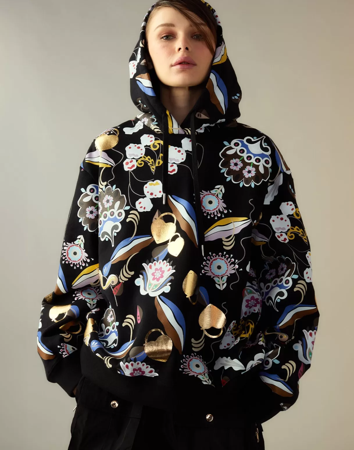 Tops-Cynthia Rowley Gilded Garden Sweatshirt BLKMT
