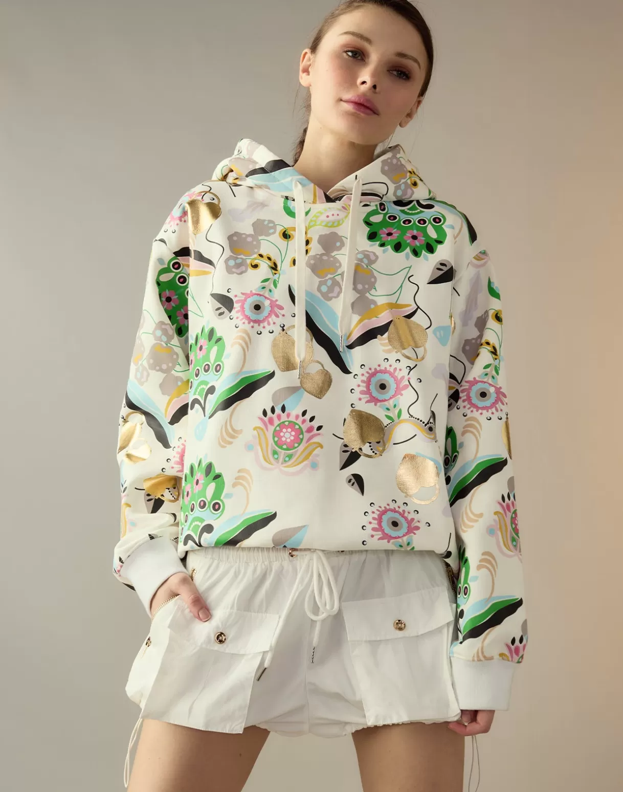 Tops-Cynthia Rowley Gilded Garden Sweatshirt WHTML
