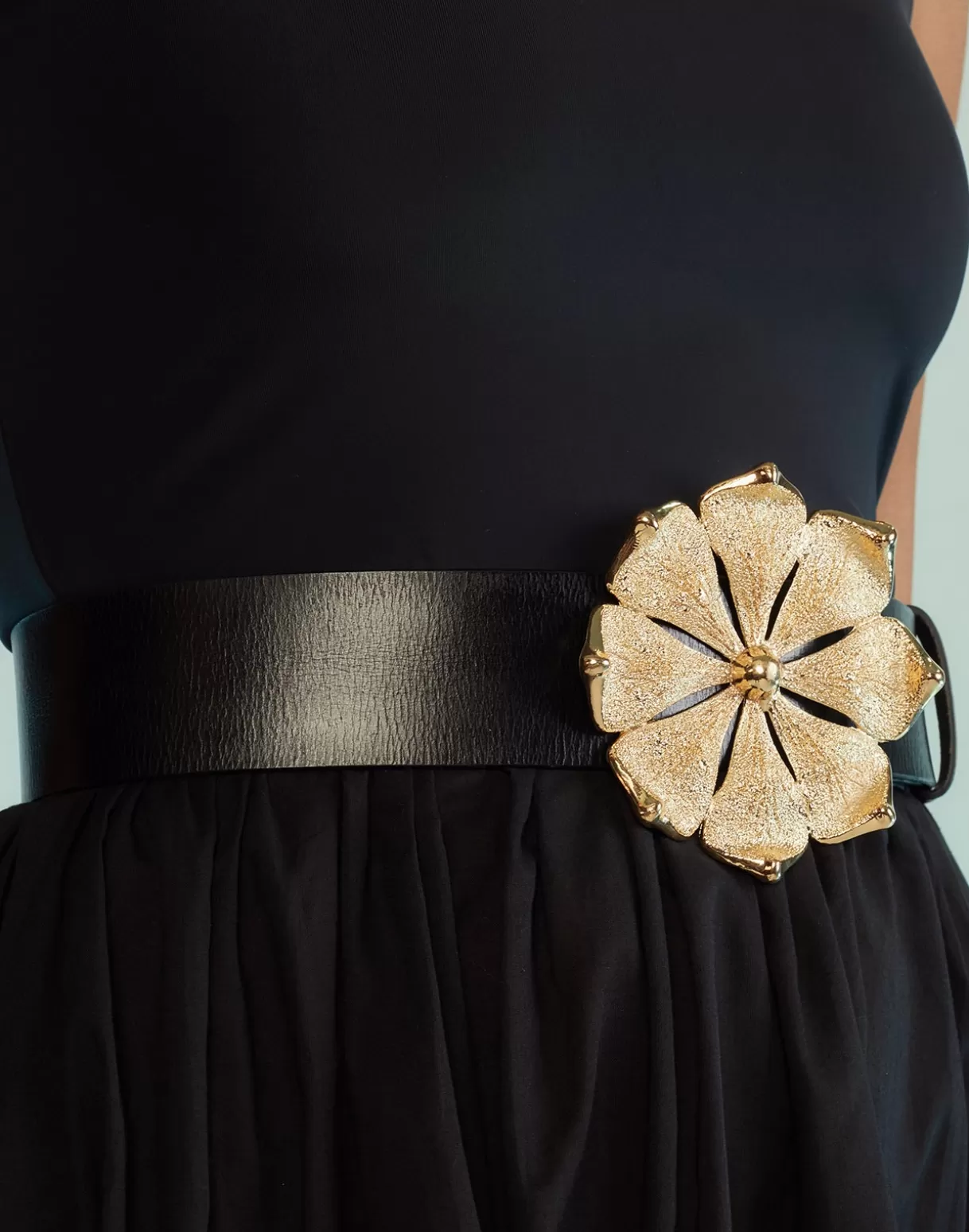 Accessories | Accessories-Cynthia Rowley Gold Flower Buckle Belt BLACK
