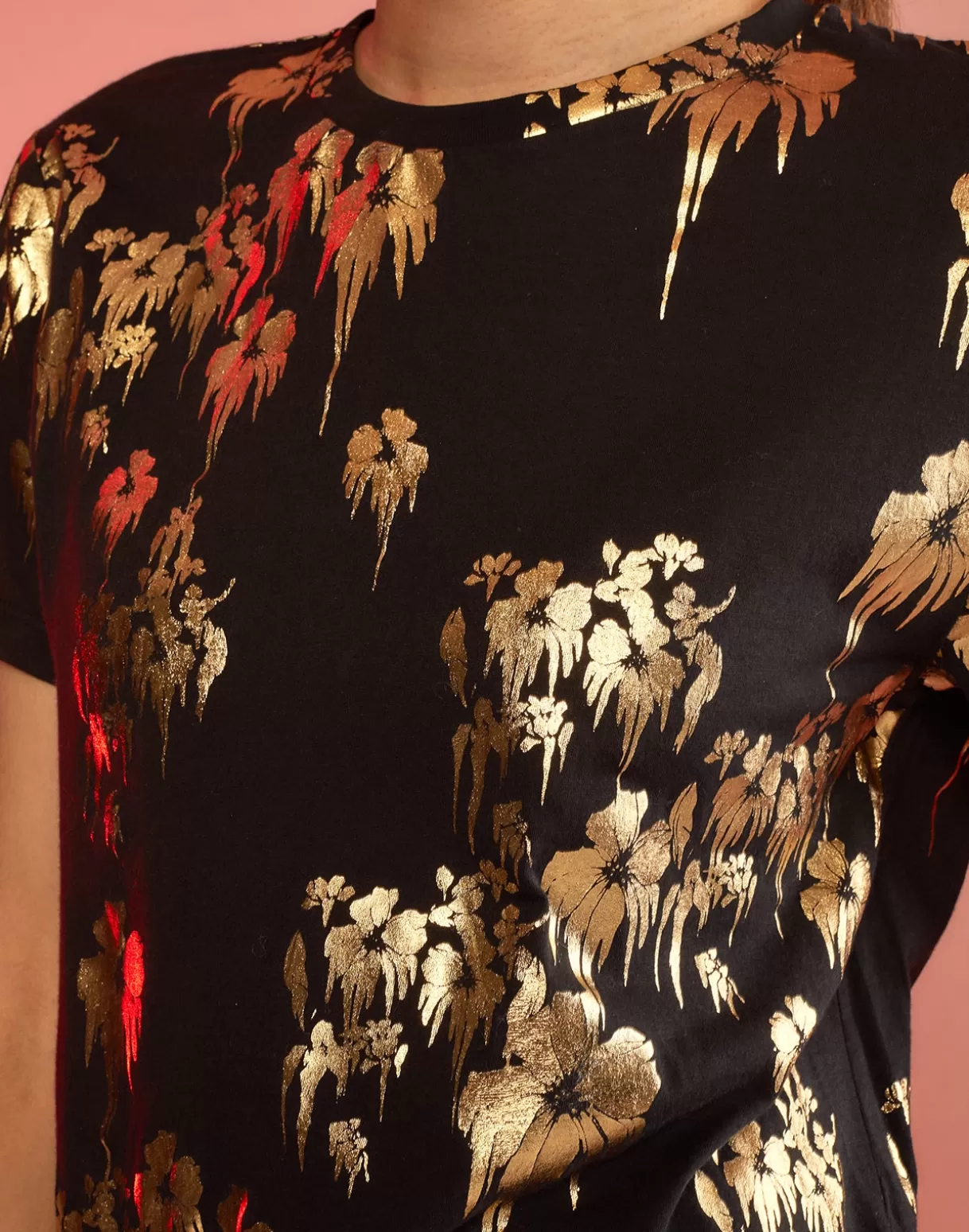 Tops-Cynthia Rowley Gold Foil T-Shirt BLKGLD