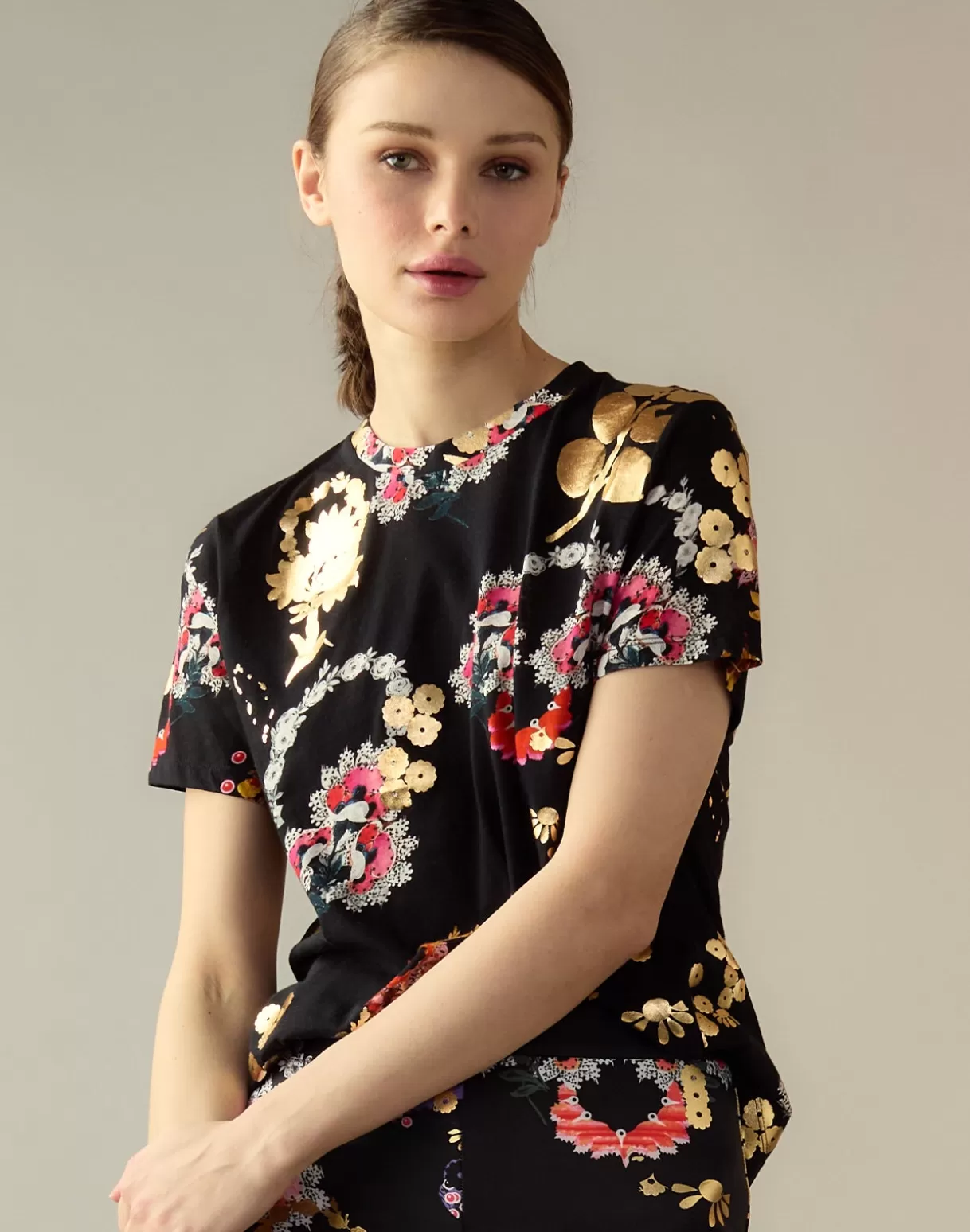 Tops-Cynthia Rowley Gold Foil T-Shirt GLDMLT