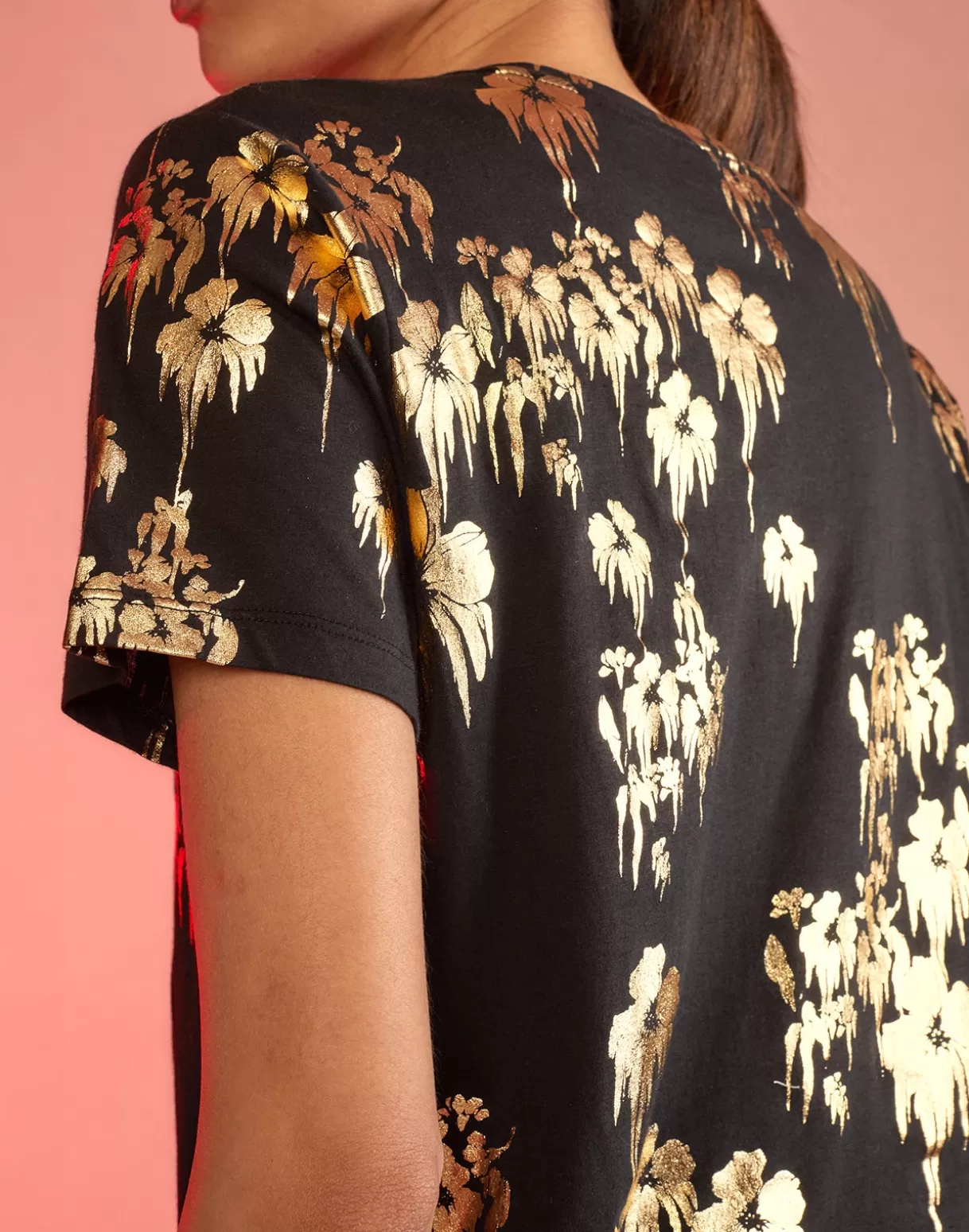 Tops-Cynthia Rowley Gold Foil T-Shirt BLKGLD