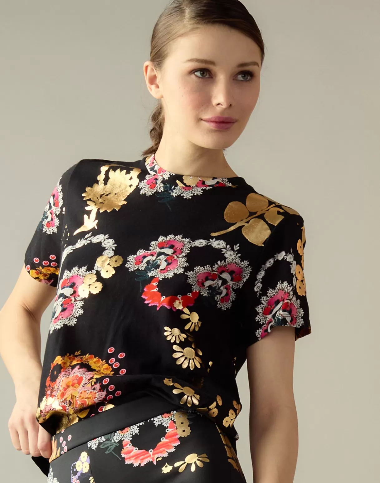 Tops-Cynthia Rowley Gold Foil T-Shirt GLDMLT