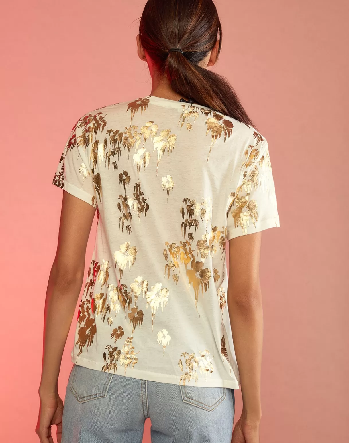 Tops-Cynthia Rowley Gold Foil T-Shirt WHGLD