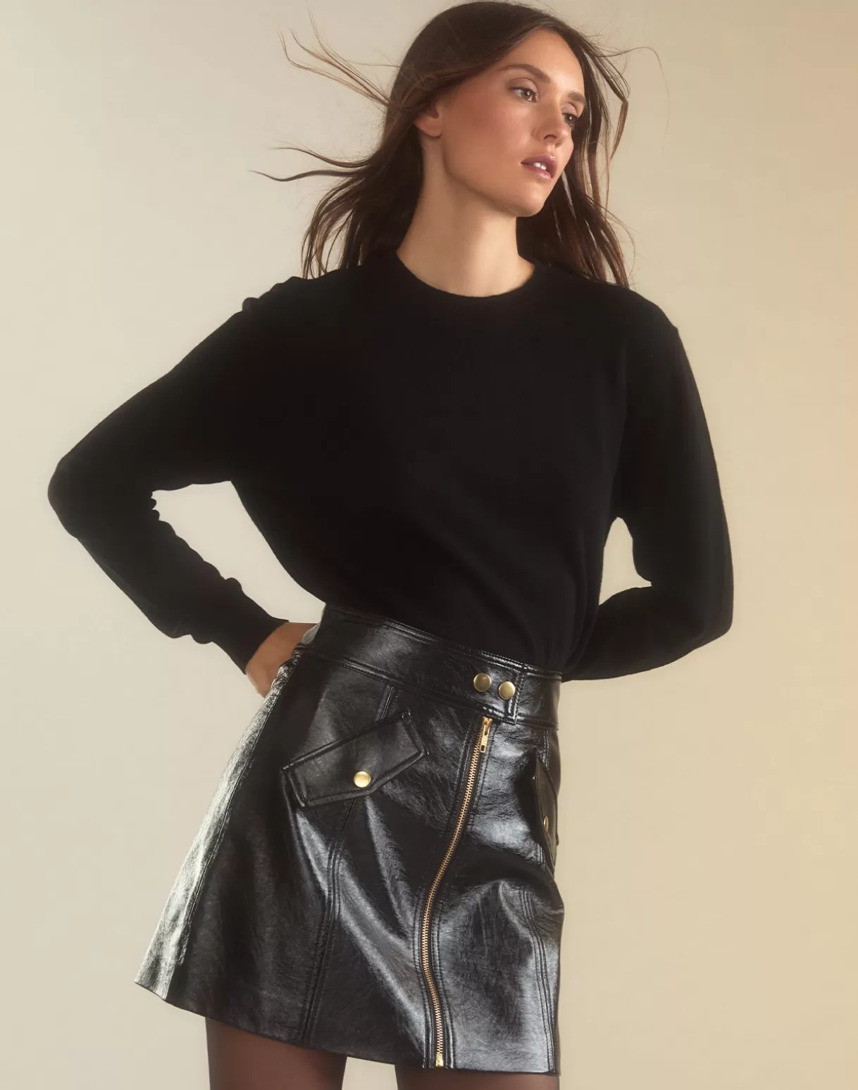Bottoms-Cynthia Rowley Harper Vegan Leather Skirt BLACK