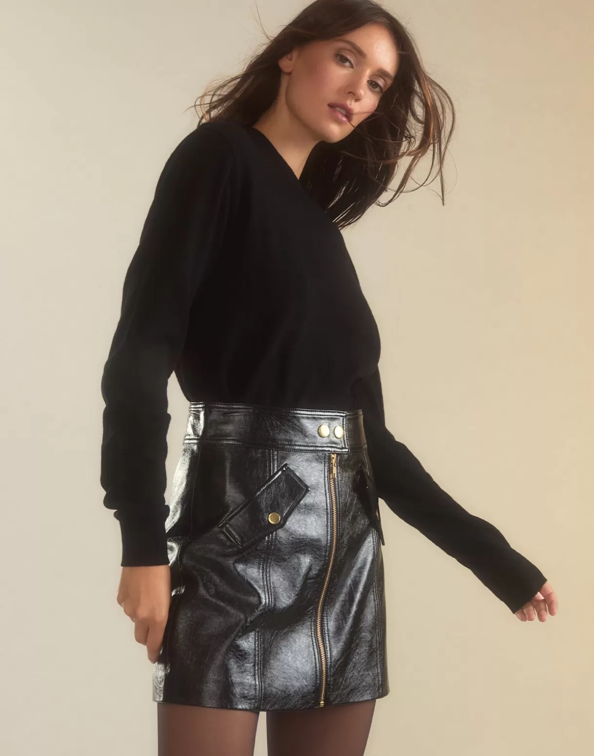 Bottoms-Cynthia Rowley Harper Vegan Leather Skirt BLACK