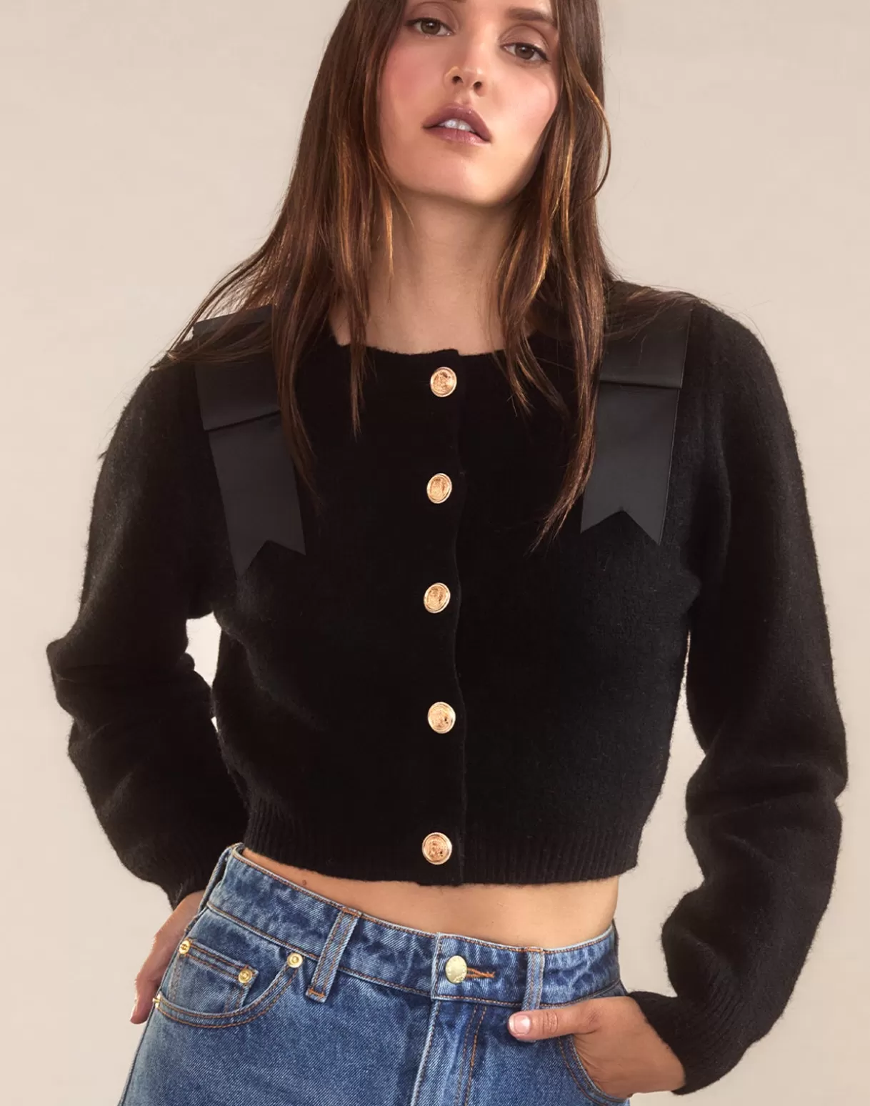 Tops-Cynthia Rowley Ivy Cropped Wool Cardigan BLACK