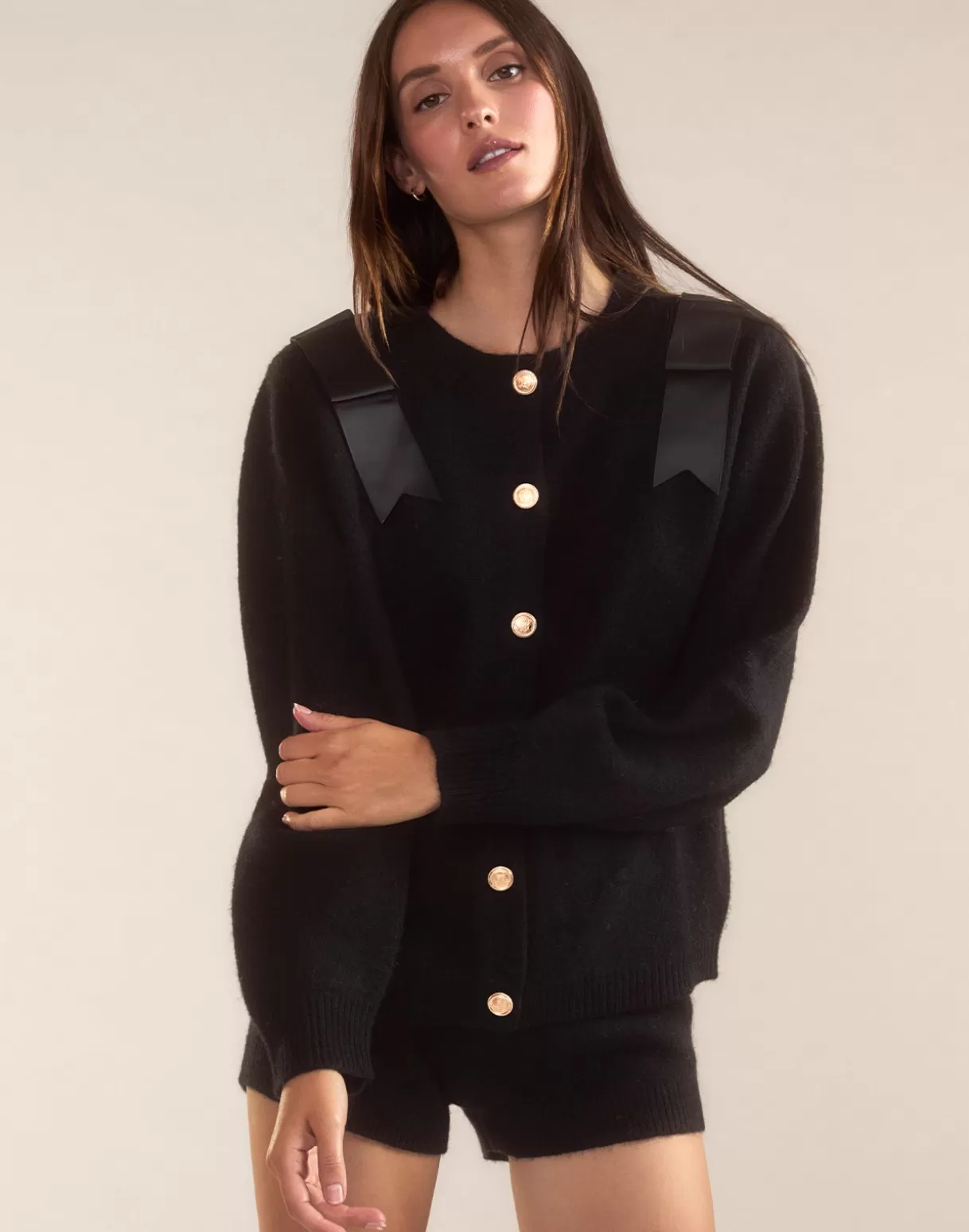 Tops-Cynthia Rowley Ivy Wool Cardigan BLACK