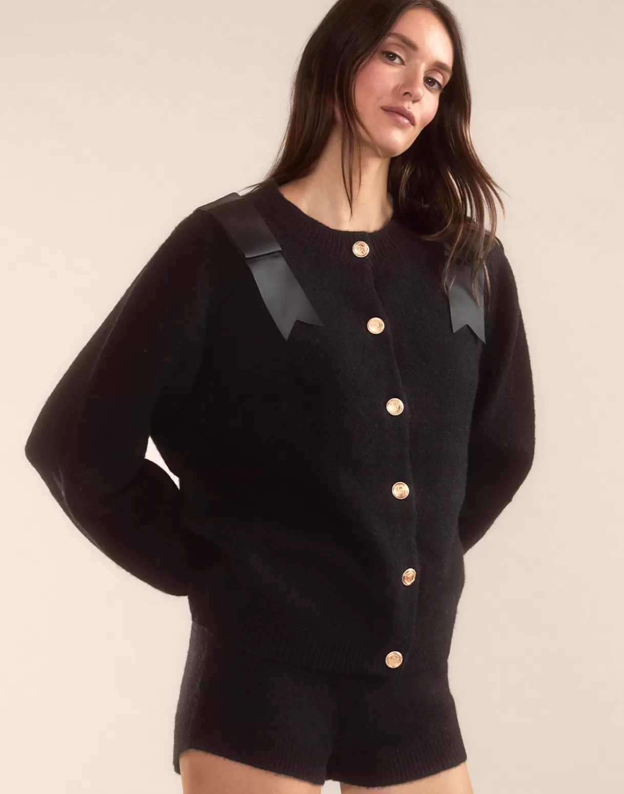 Tops-Cynthia Rowley Ivy Wool Cardigan BLACK