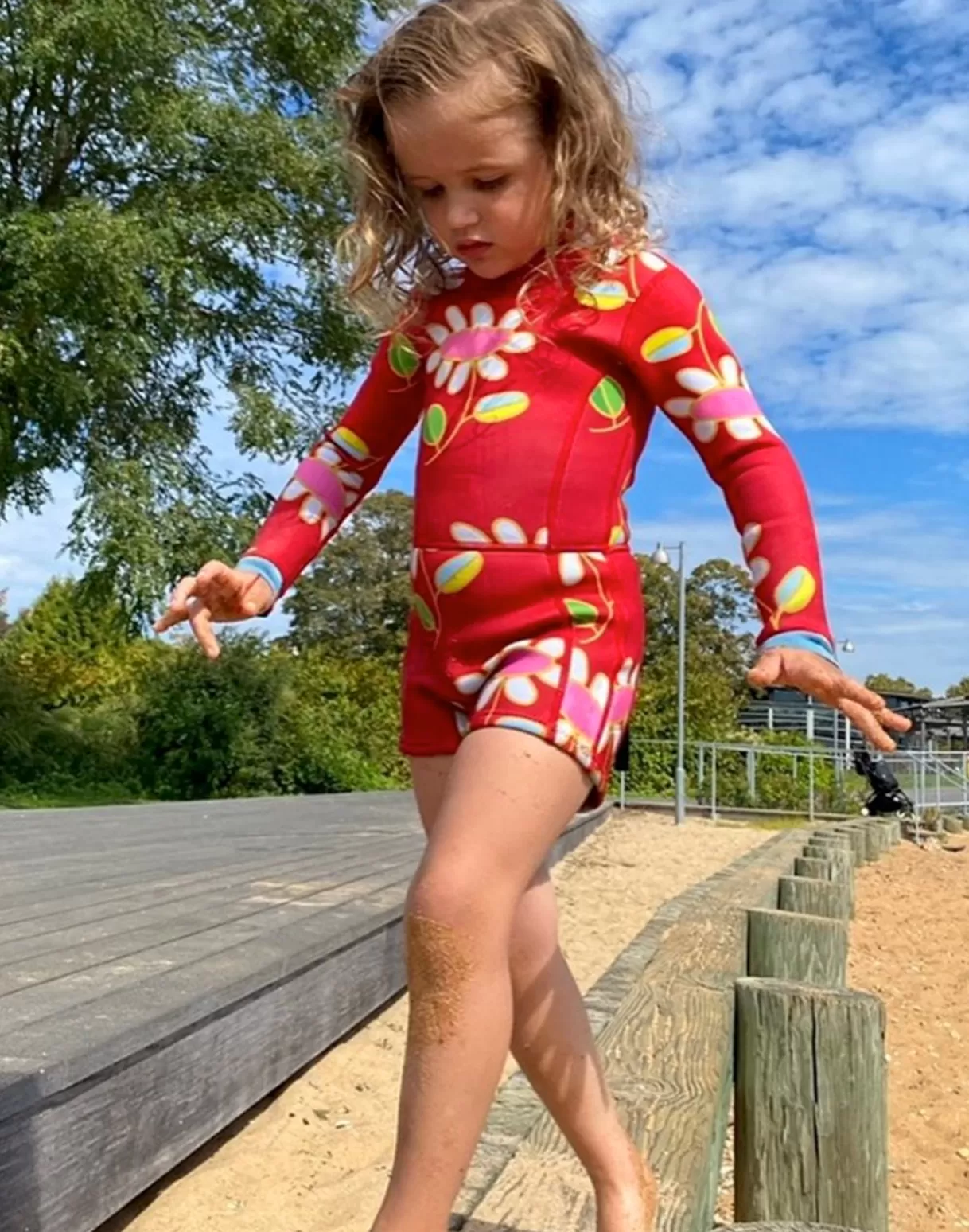Surf & Swim-Cynthia Rowley Kids Floral Wetsuit Red