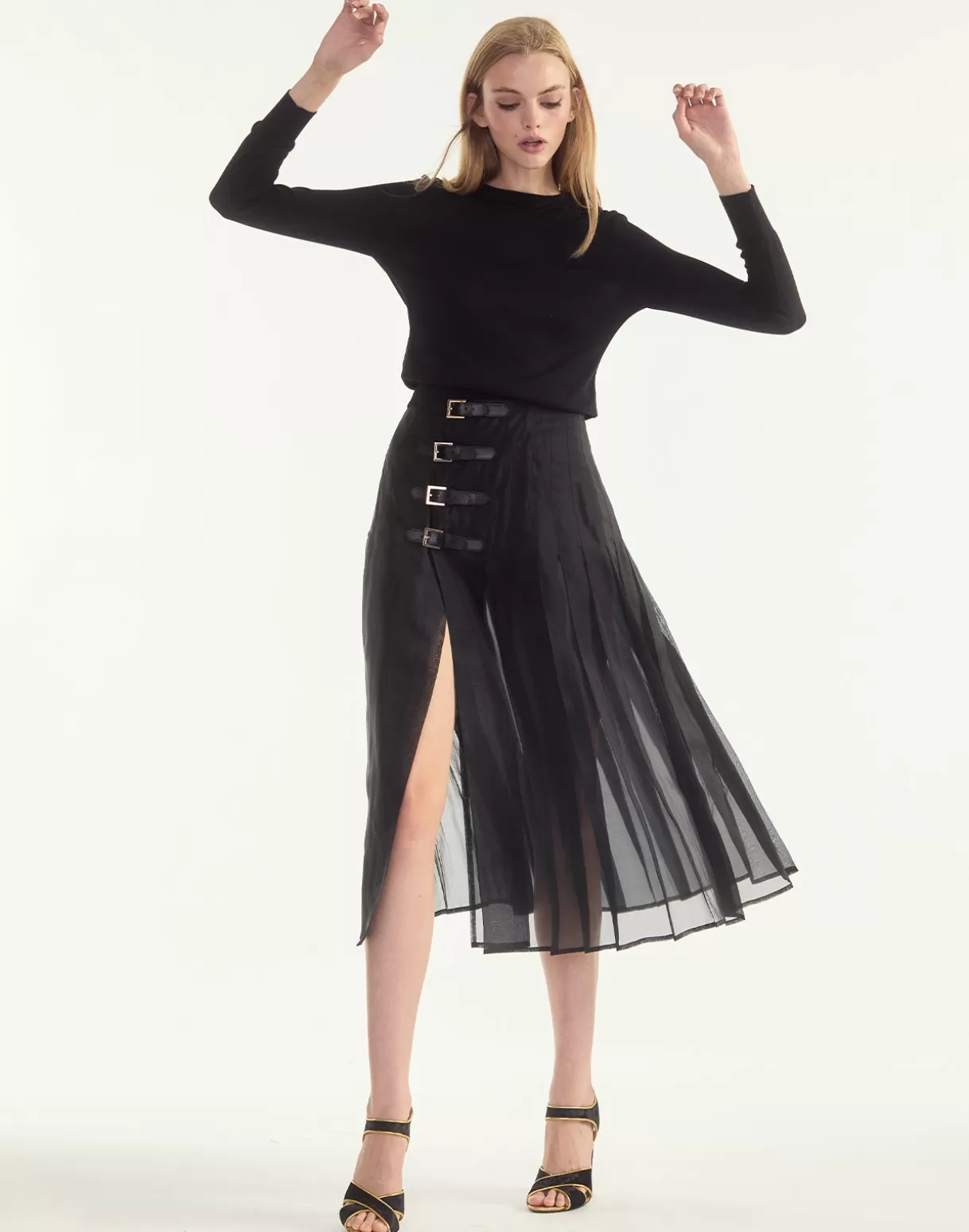 Bottoms-Cynthia Rowley Kora Kilt Skirt BLACK