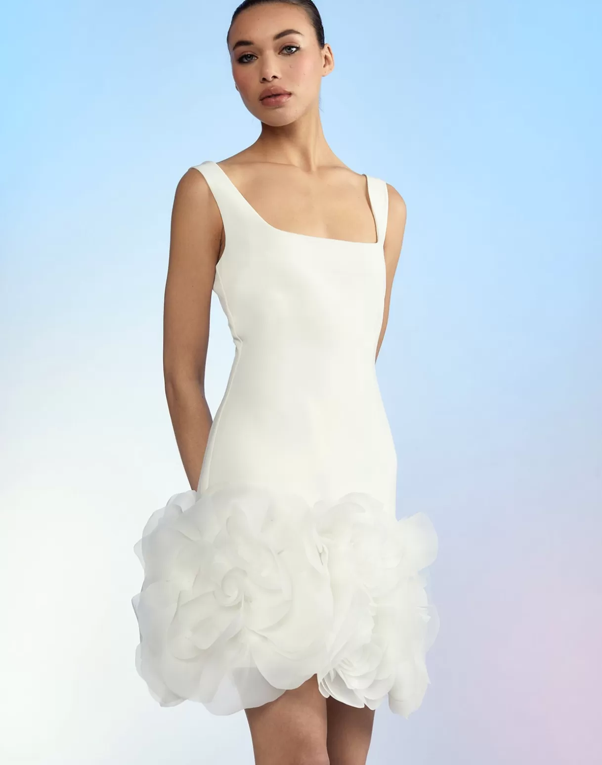 Dresses-Cynthia Rowley Kourtney Organza Flower Hem Dress White