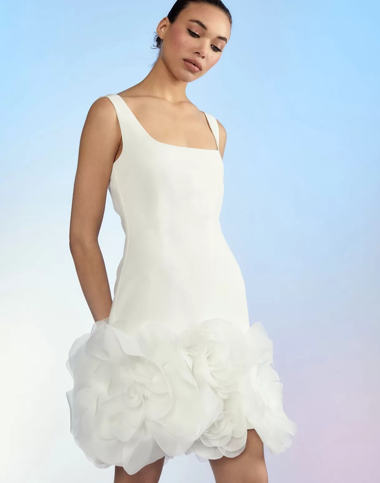 Dresses-Cynthia Rowley Kourtney Organza Flower Hem Dress White