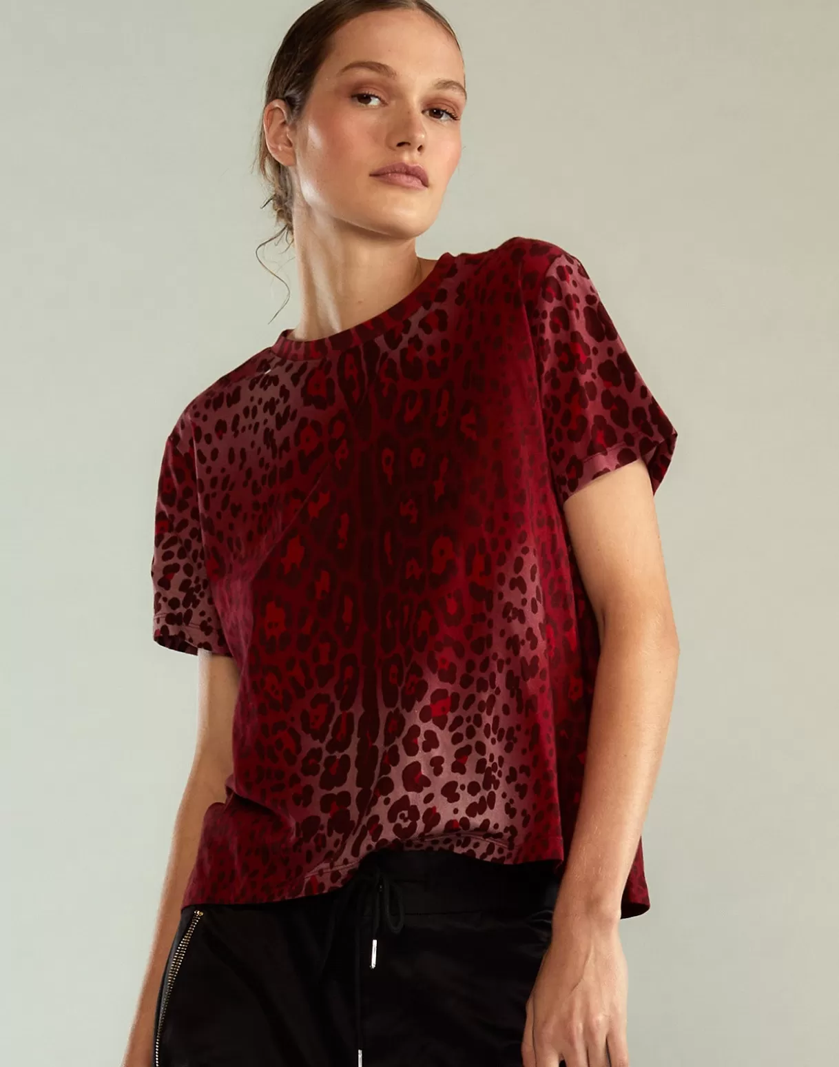 Tops-Cynthia Rowley Leopard Relax Tee REDLEO
