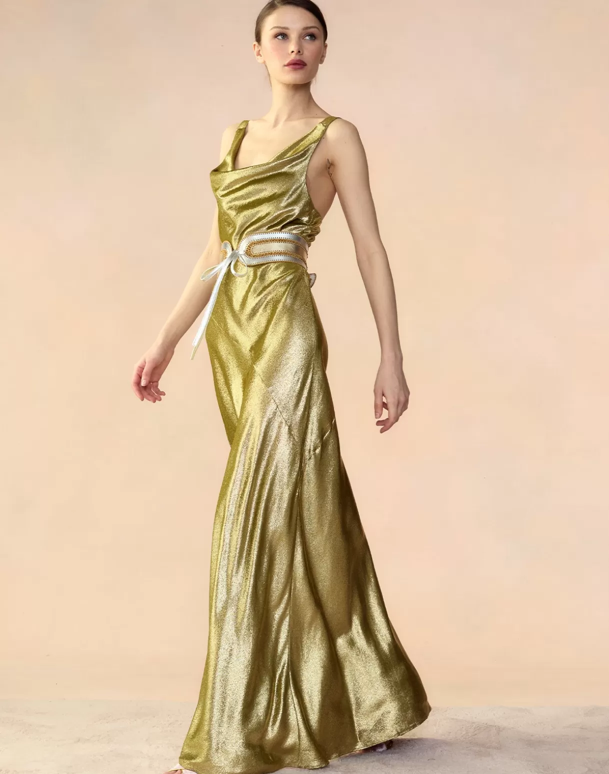 Dresses-Cynthia Rowley Liquid Gold Lamé Dress GREEN