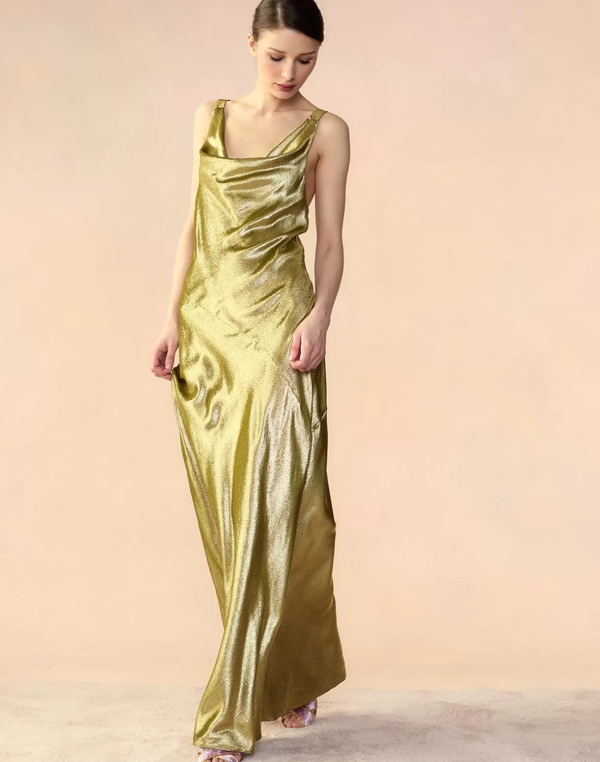 Dresses-Cynthia Rowley Liquid Gold Lamé Dress GREEN