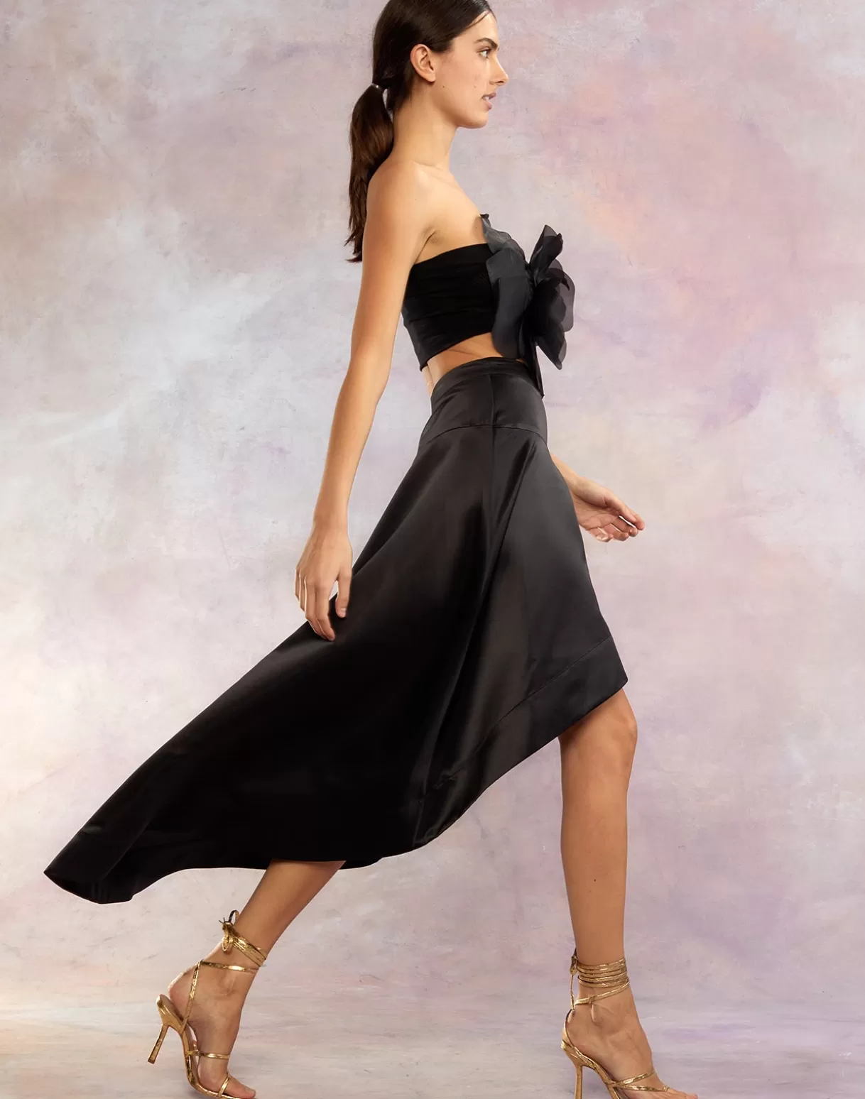 Bottoms-Cynthia Rowley Livia Satin Skirt BLACK