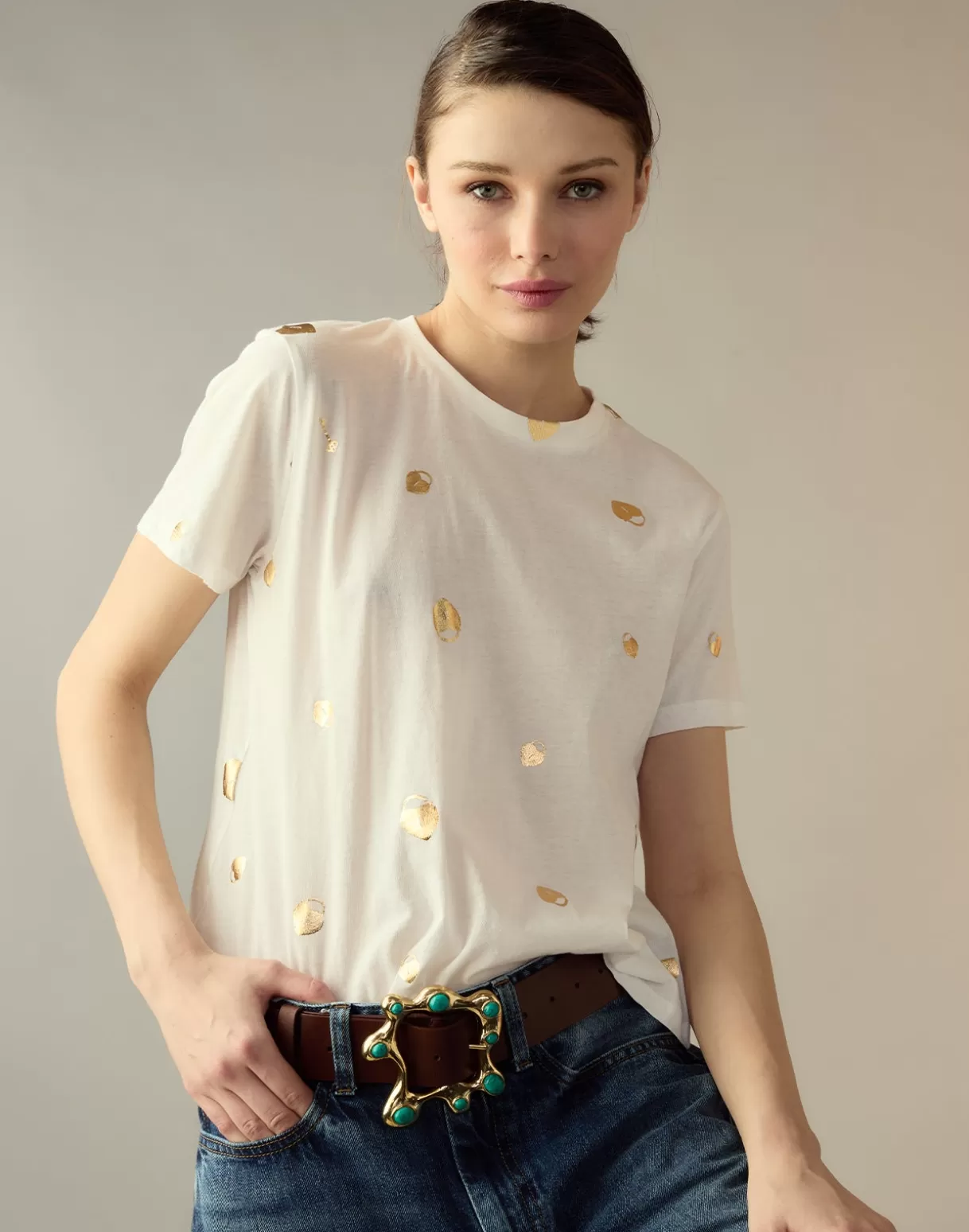 Tops-Cynthia Rowley Lock & Key Metallic Tee White