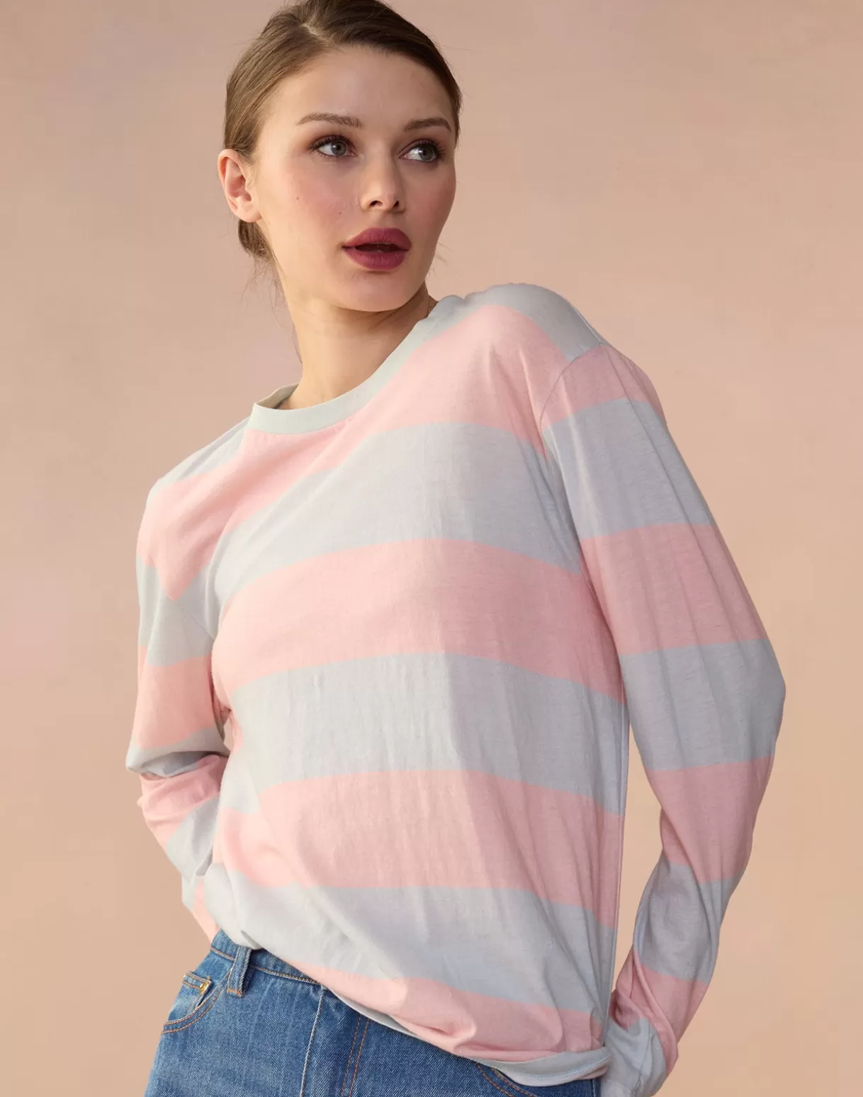 Tops-Cynthia Rowley Long Sleeve Everyday Tee PNKBL