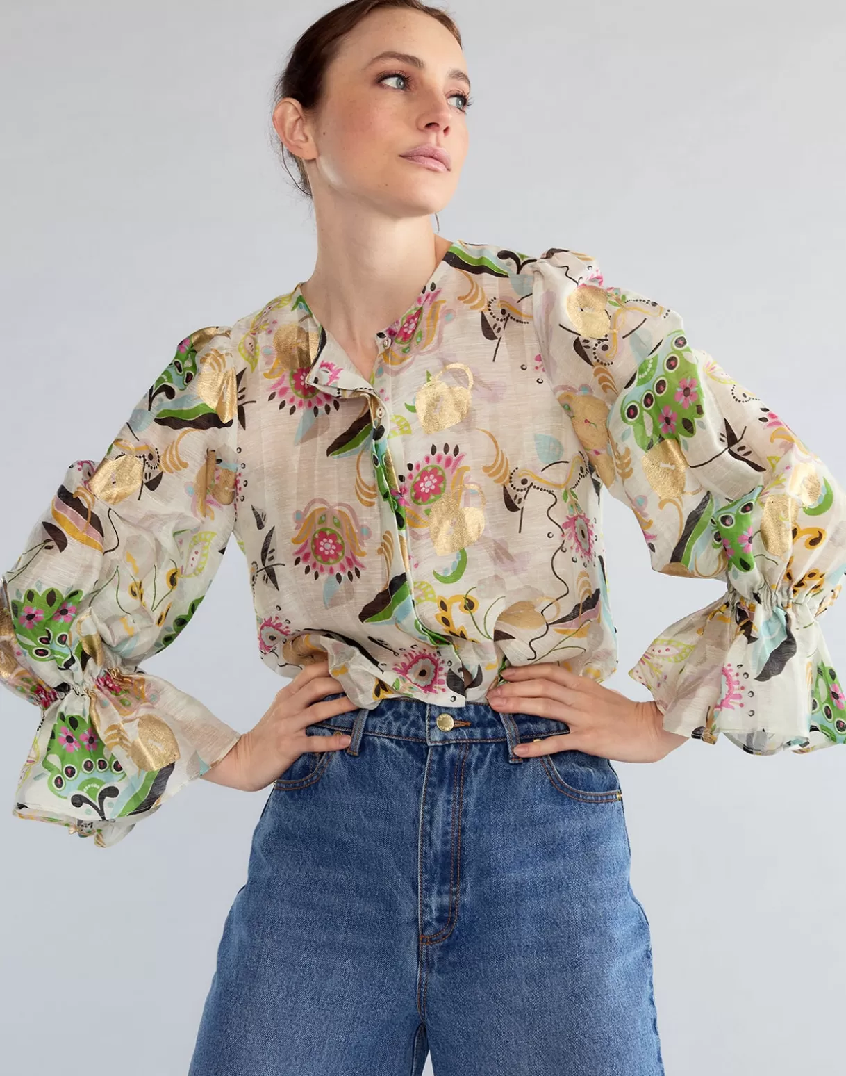 Tops-Cynthia Rowley Love Locket Silk Linen Blouse WHTML