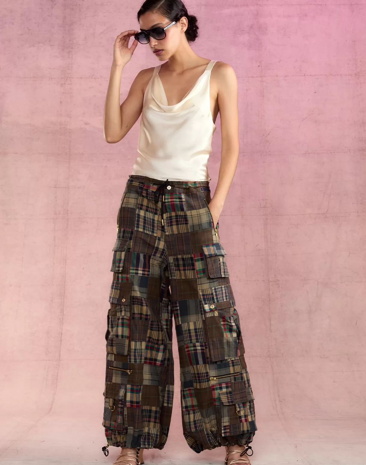 Bottoms-Cynthia Rowley Madrid Madras Cargo Pants PLAID