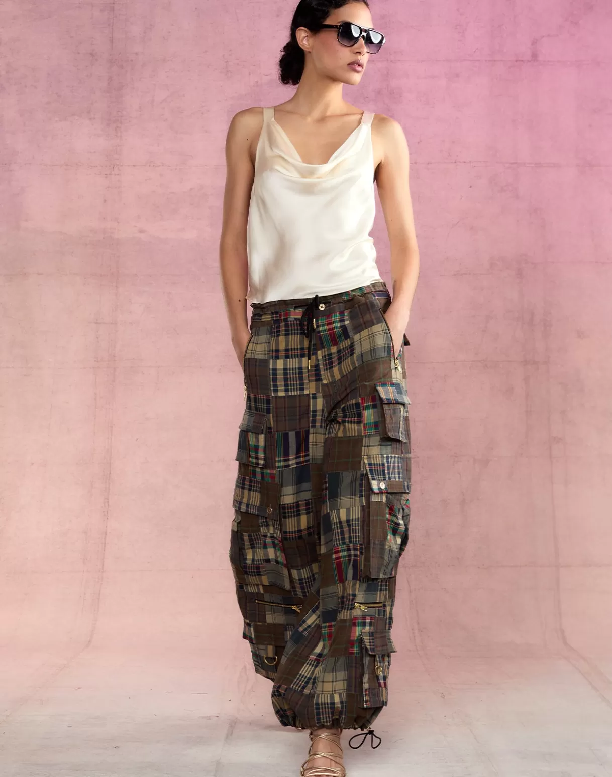 Bottoms-Cynthia Rowley Madrid Madras Cargo Pants PLAID