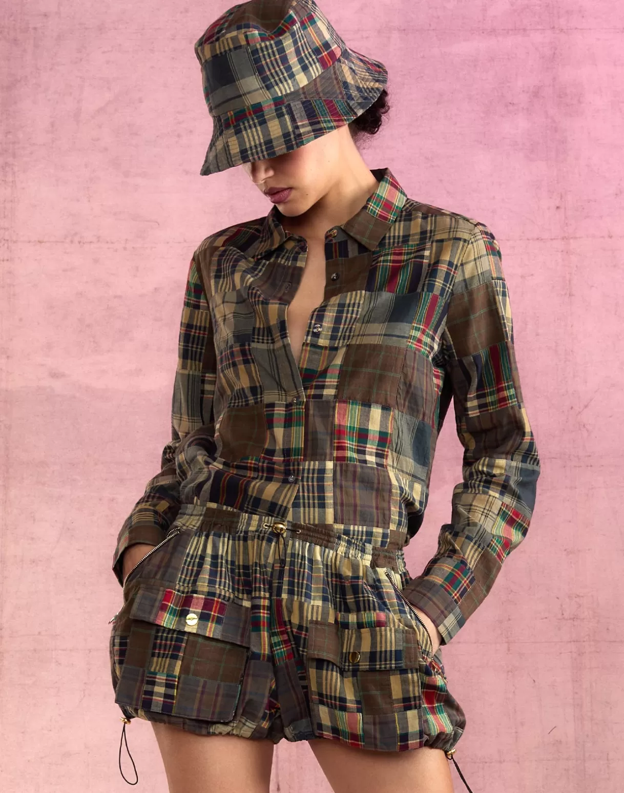 Tops-Cynthia Rowley Madrid Madras Shirt PLAID