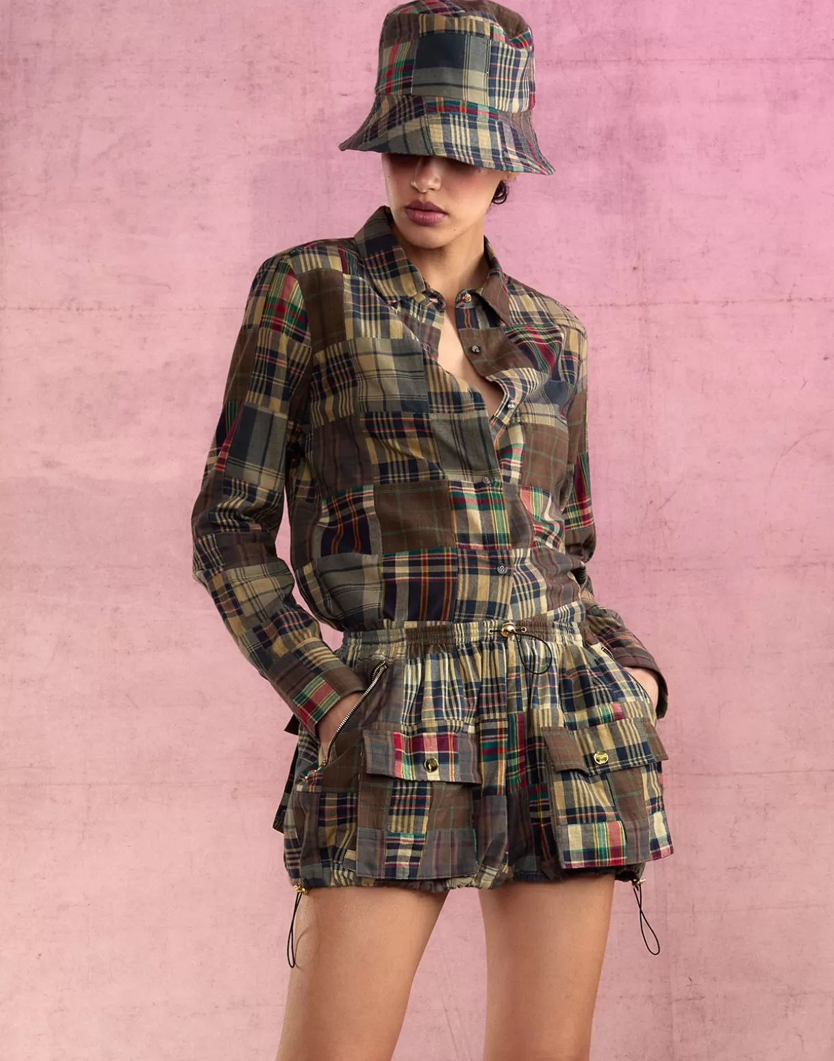 Tops-Cynthia Rowley Madrid Madras Shirt PLAID