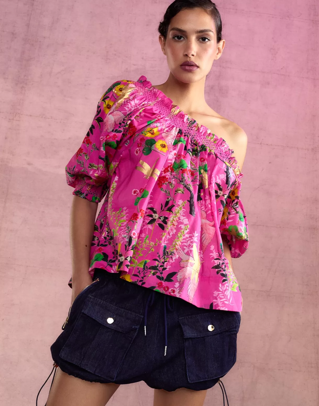 Tops-Cynthia Rowley Malta Off Shoulder Blouse PNKFL