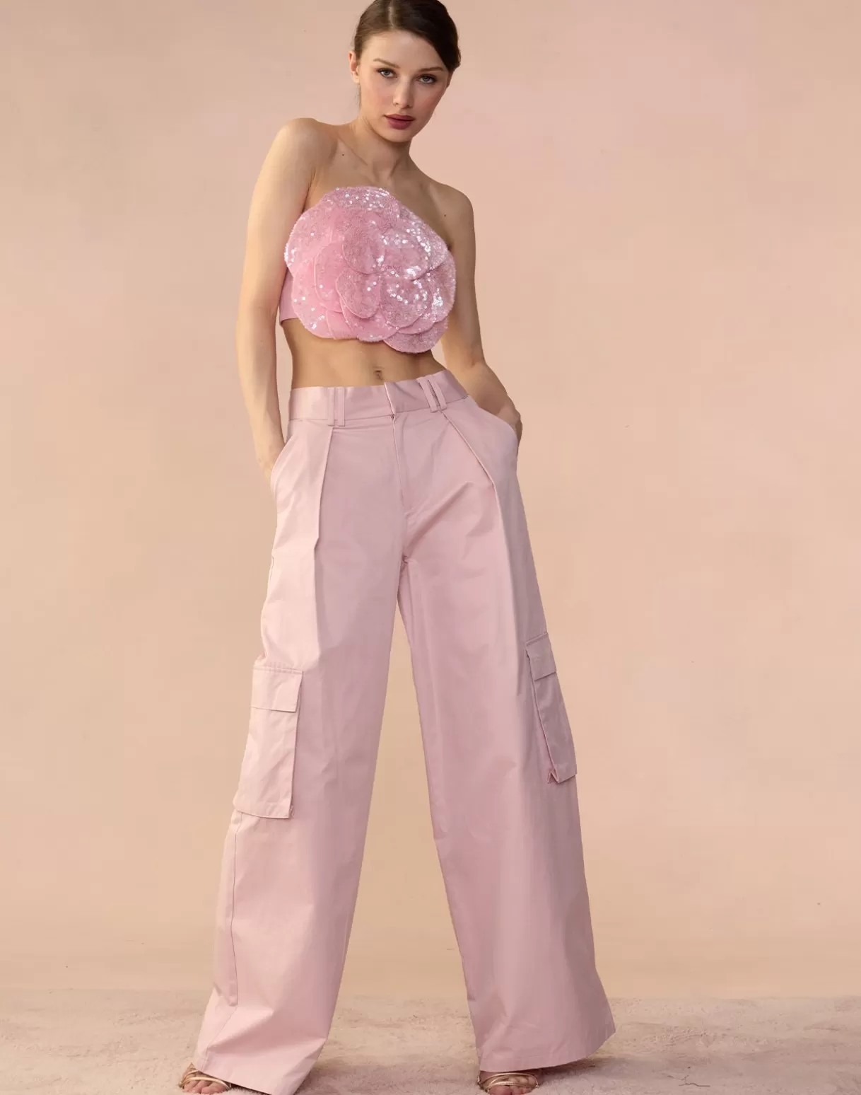 Bottoms-Cynthia Rowley Marbella Cotton Cargo Pant PINK