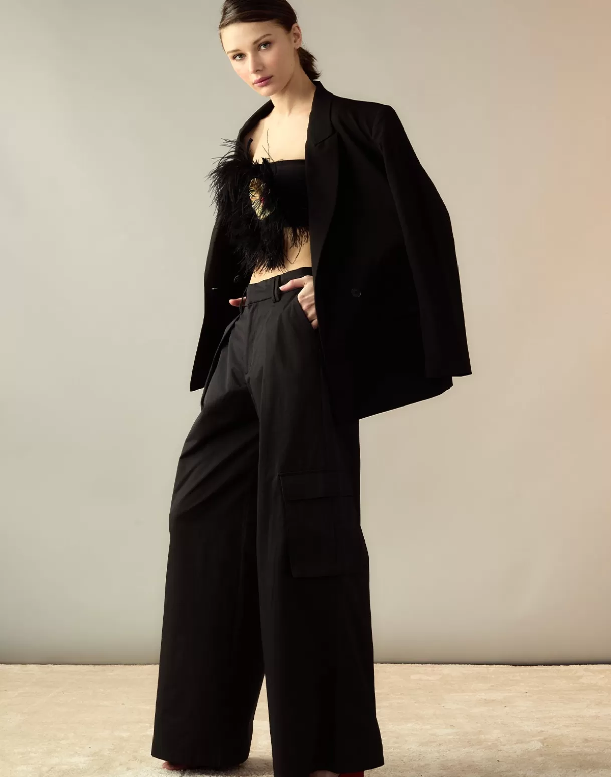 Bottoms-Cynthia Rowley Marbella Cotton Cargo Pant BLACK